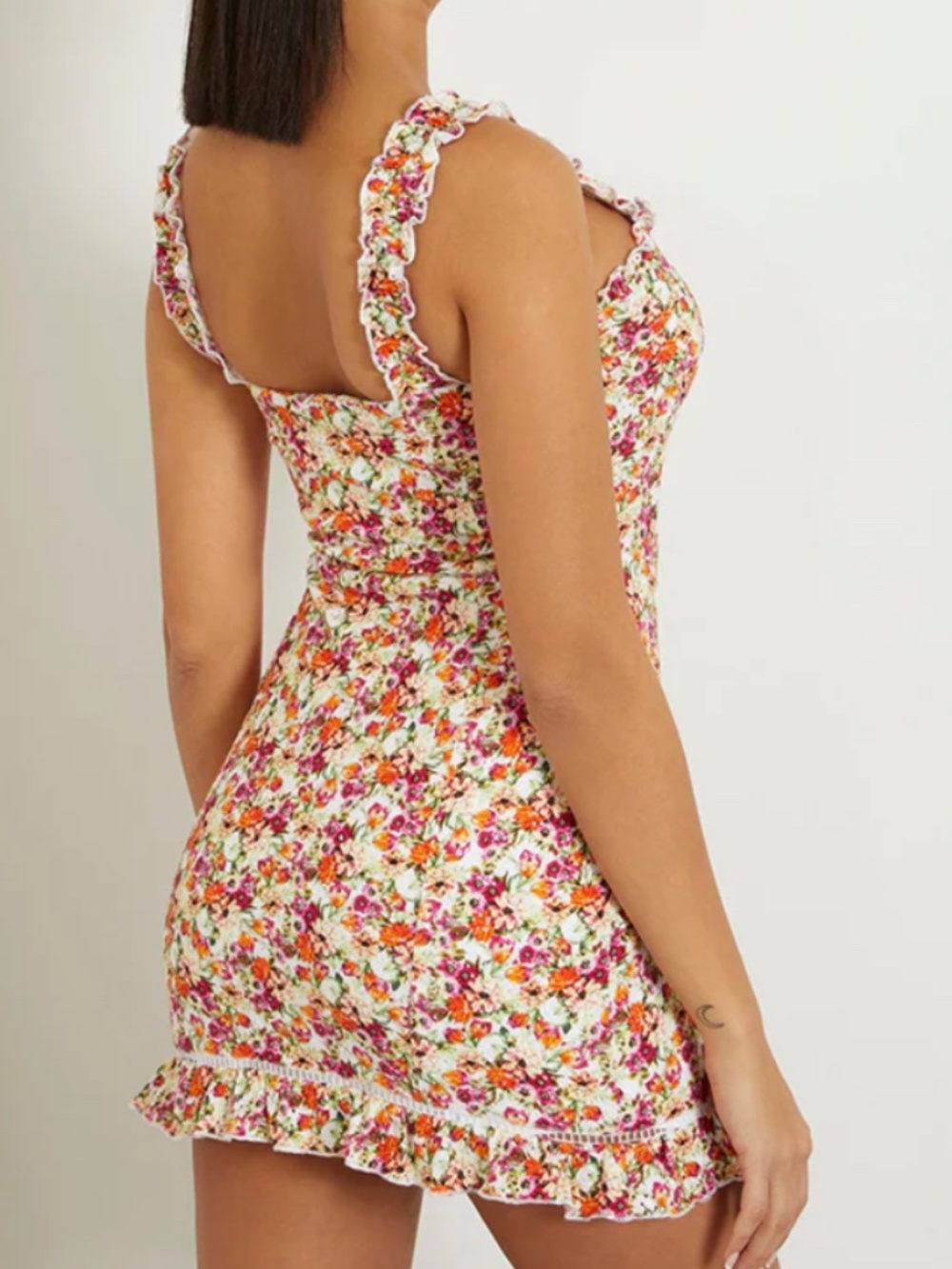 Guess Sangallo Carmen Floral Ruffle Trim Sleeveless Mini Dress Cottagecore Dress - Picture 2 of 12